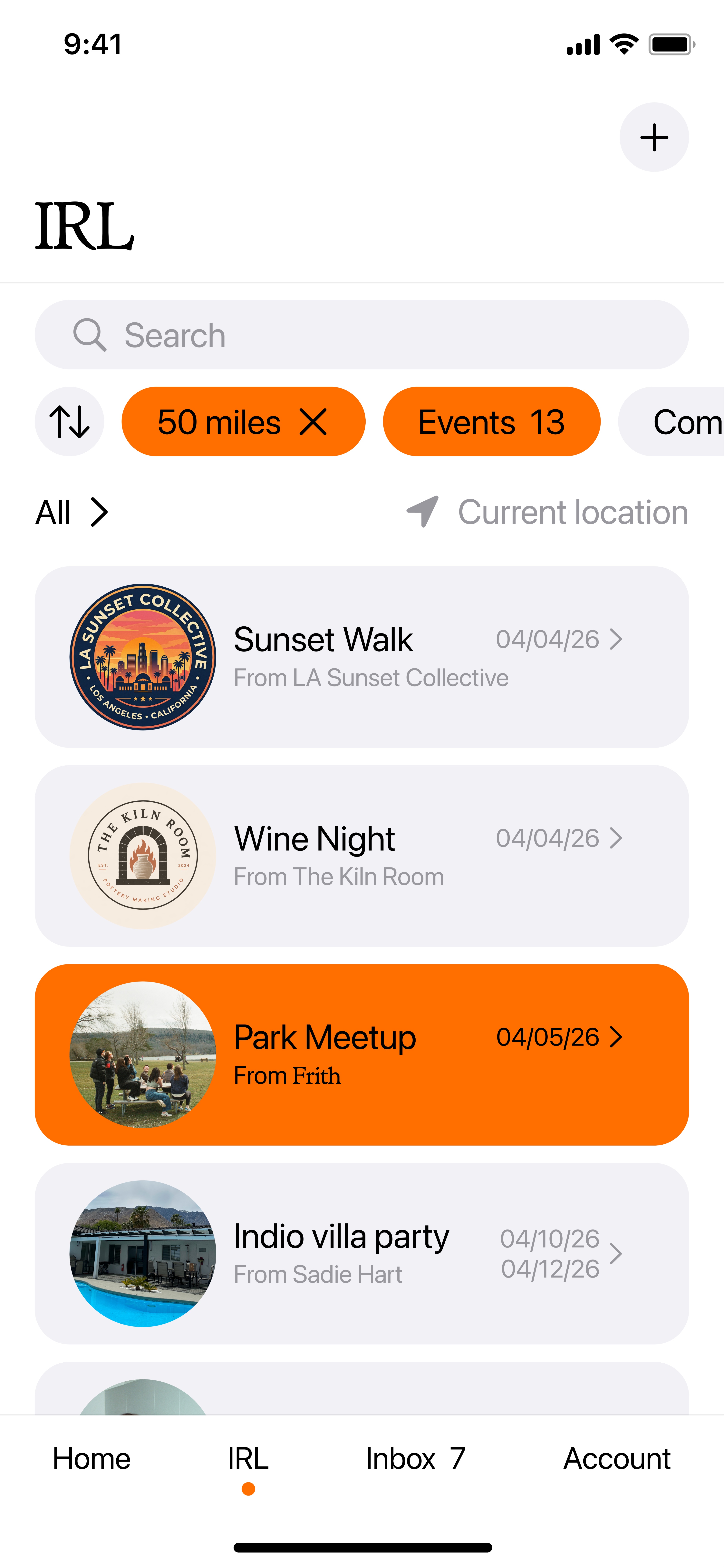 App events screen